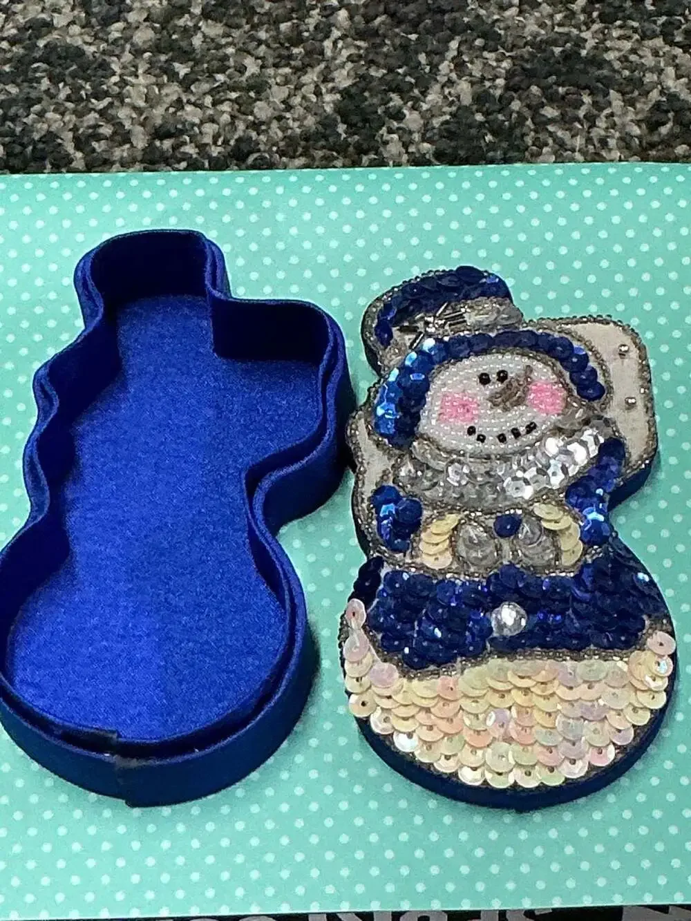 Vintage Beaded and Sequined Snowman Decorative Keepsake Trinket Box